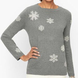 NWT TALBOTS Embroidered Snowflake Sweater, Heather Grey, Size S